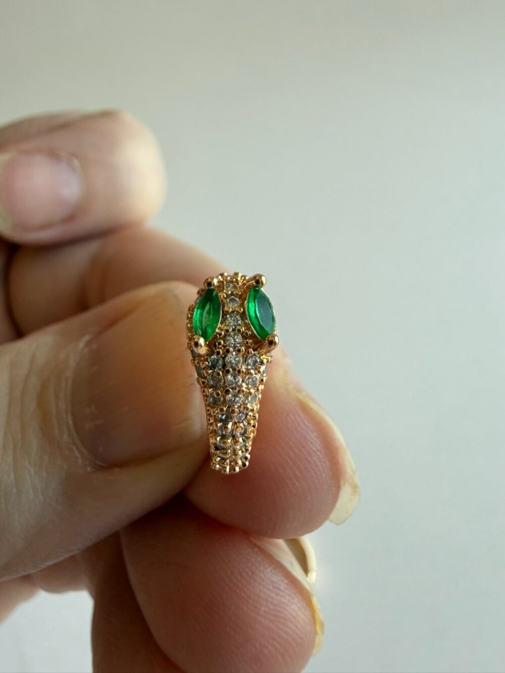 18K Gold Plated Snake Huggie Hoop Earrings Green CZ Eyes
